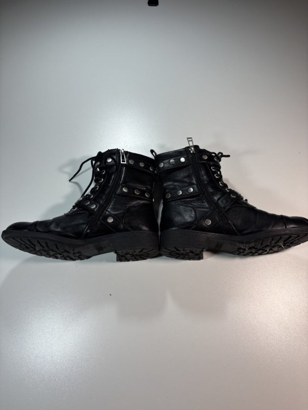 Edgy Black Moto Combat Boots Studded Buckle Punk Grunge Lace Up Boots Womens 9 - Picture 6 of 8